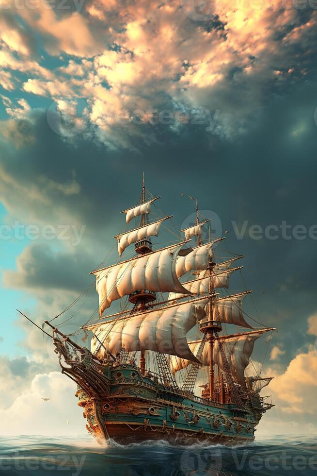 A pirate ship in the ocean photo