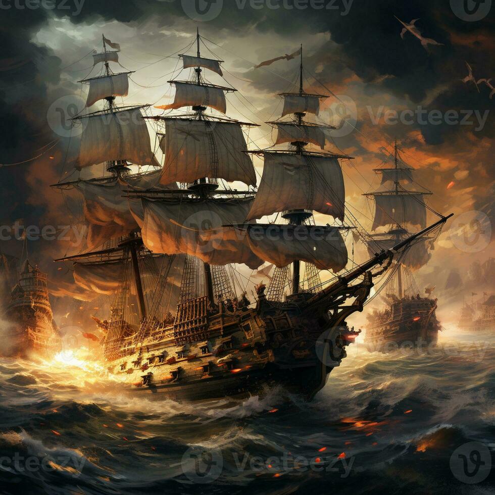 A pirate ship in the ocean photo