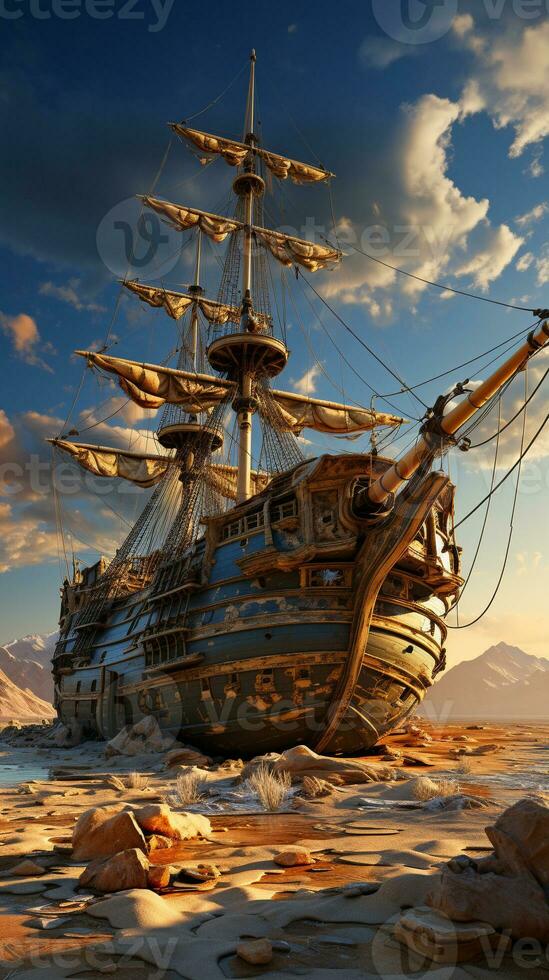 A pirate ship in the ocean photo