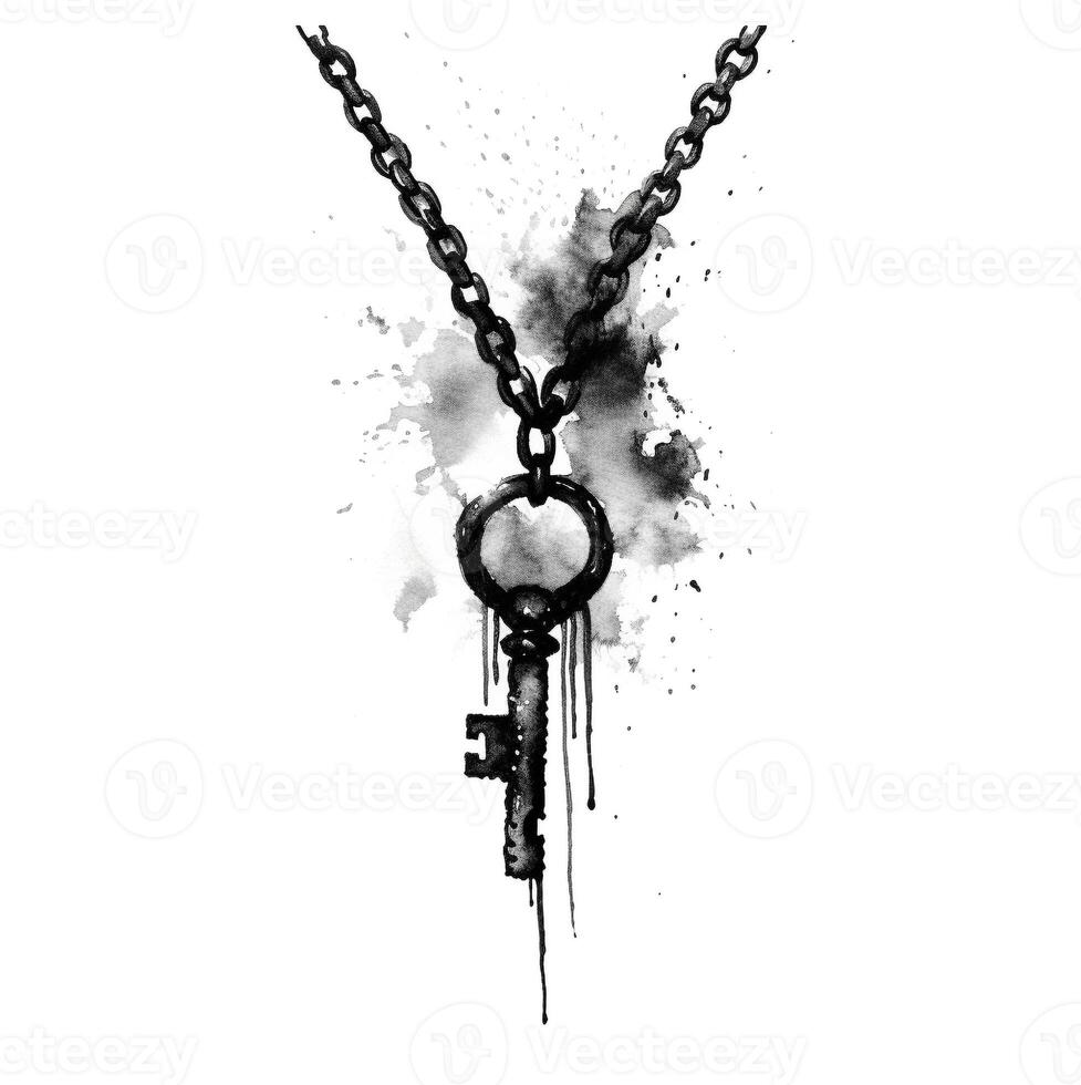 Black ink brush of a key in a chain photo