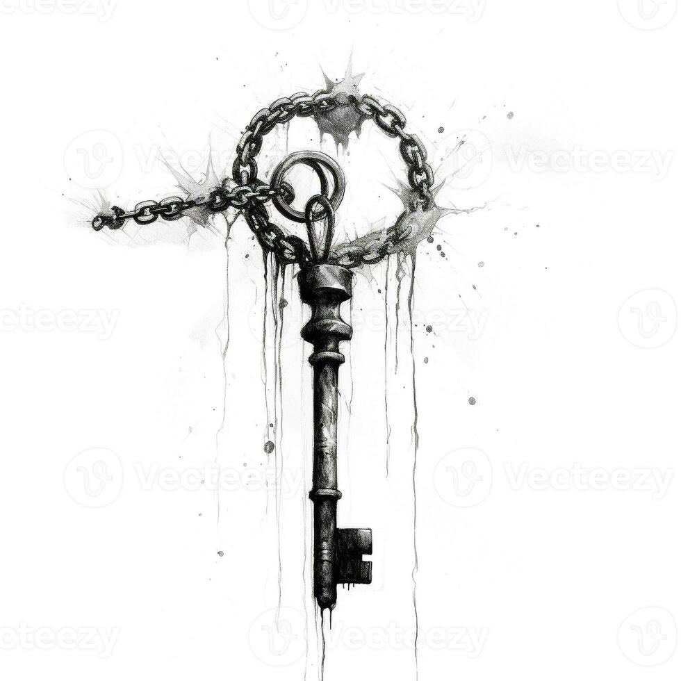 negro tinta cepillo de un llave en un cadena foto