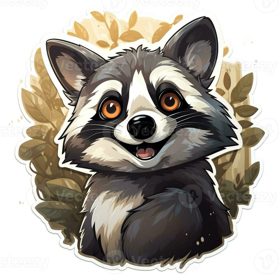 a cartoon trash panda smiling big eyes photo