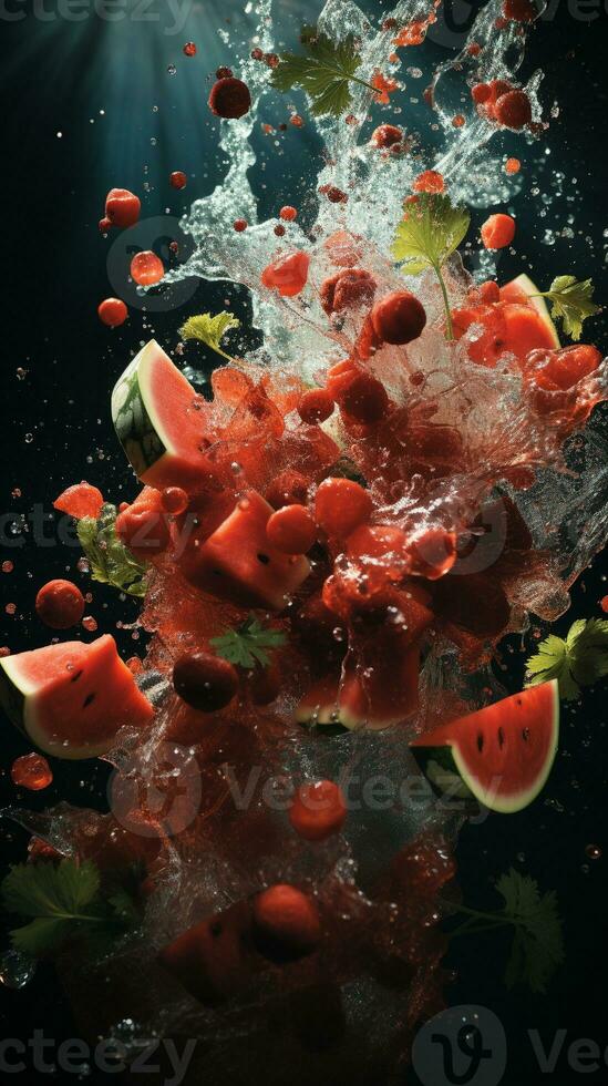 Watermelon ripe with flying splash photo