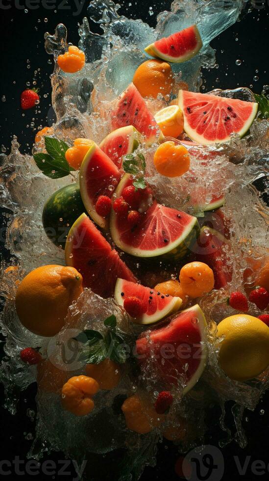 Watermelon ripe with flying splash photo