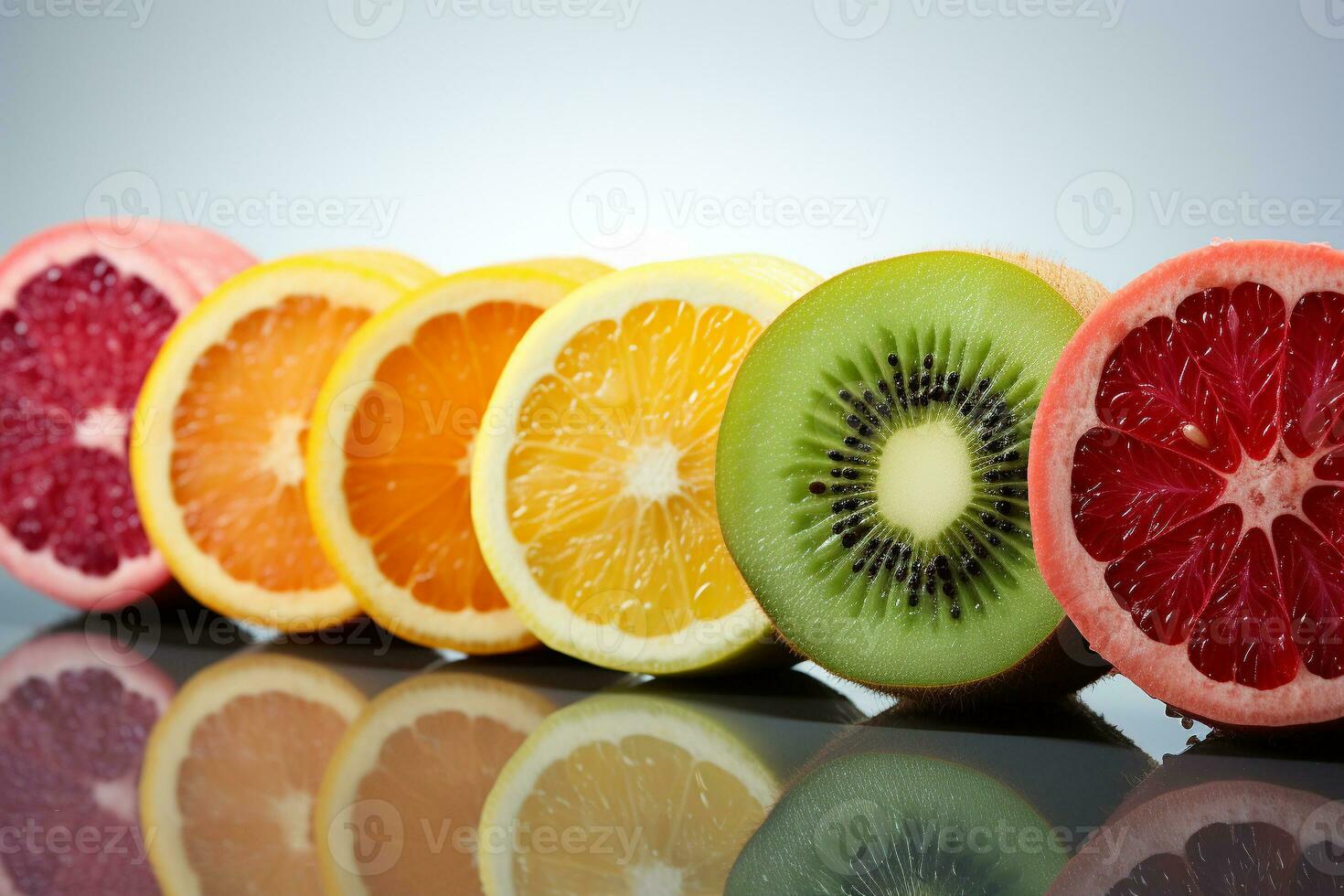 Citrus fruit slices standing on a white background photo