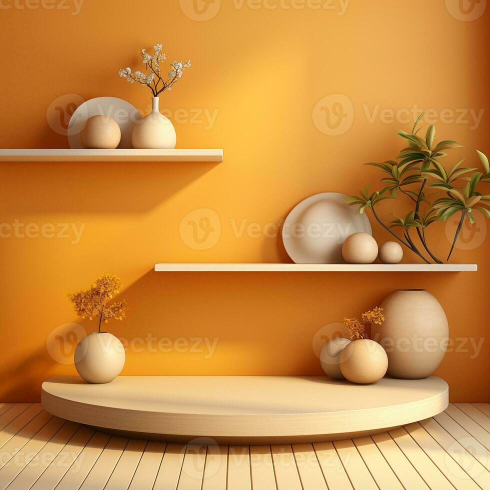 white round shelf standing on an orange background photo