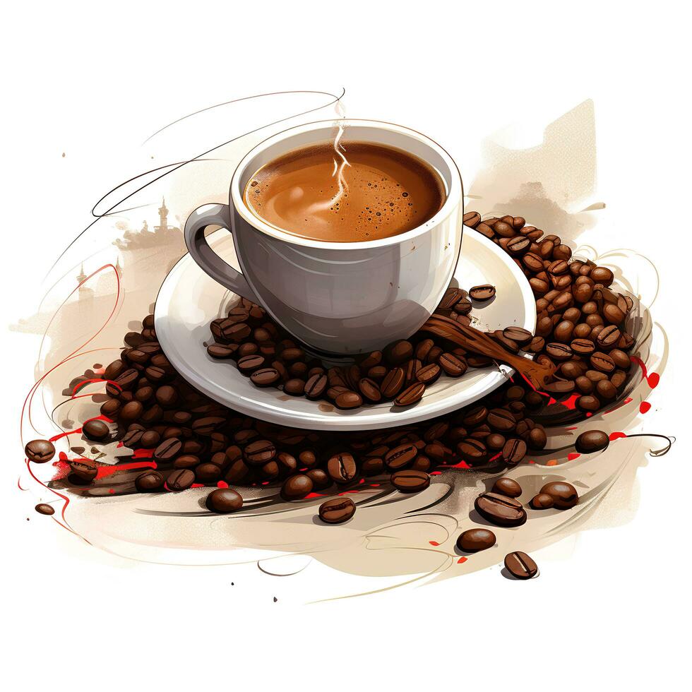 cup of coffee with beans illustration, generative ai photo