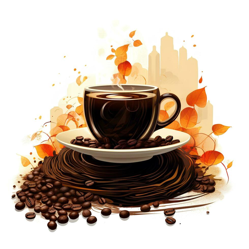 cup of coffee with beans illustration, generative ai photo