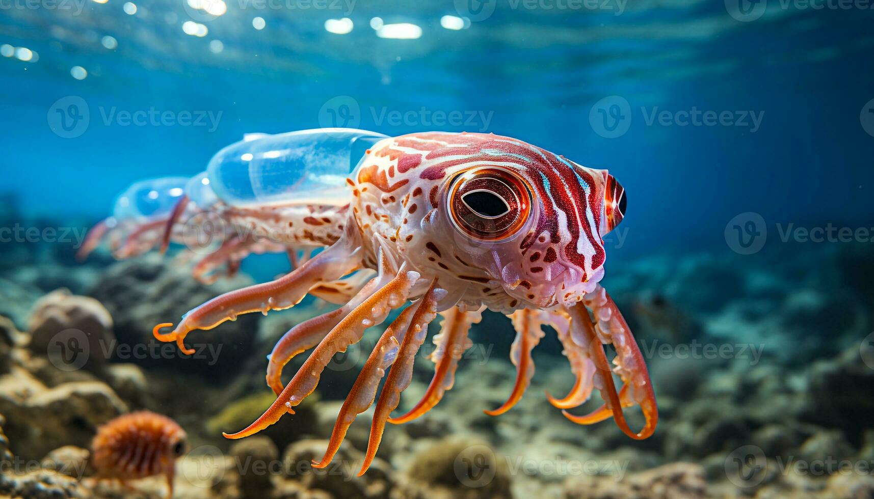 Bigfin reef squid swimming in the sea generative AI photo