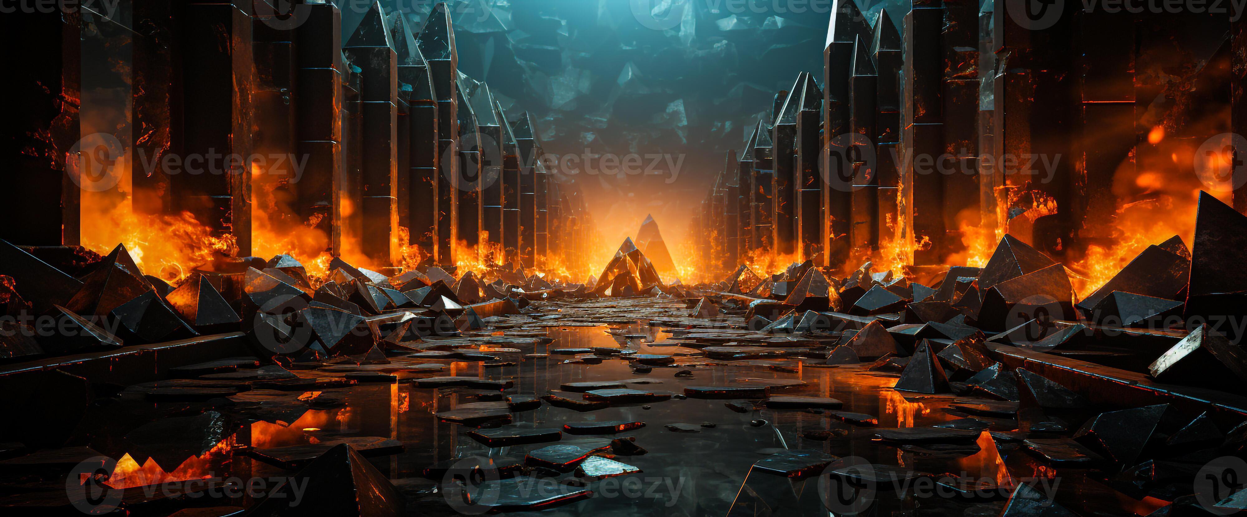 black crystal objects burn in fire generative AI 29639502 Stock Photo