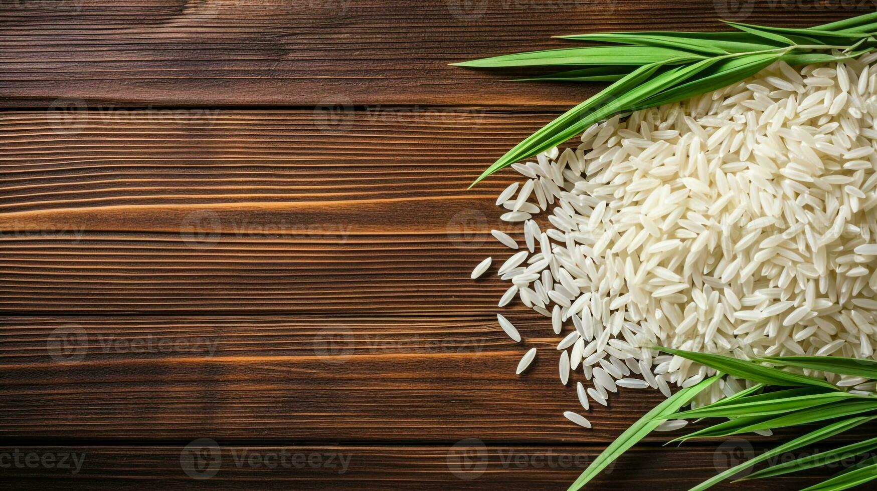 White jasmine rice on wooden background generative AI photo