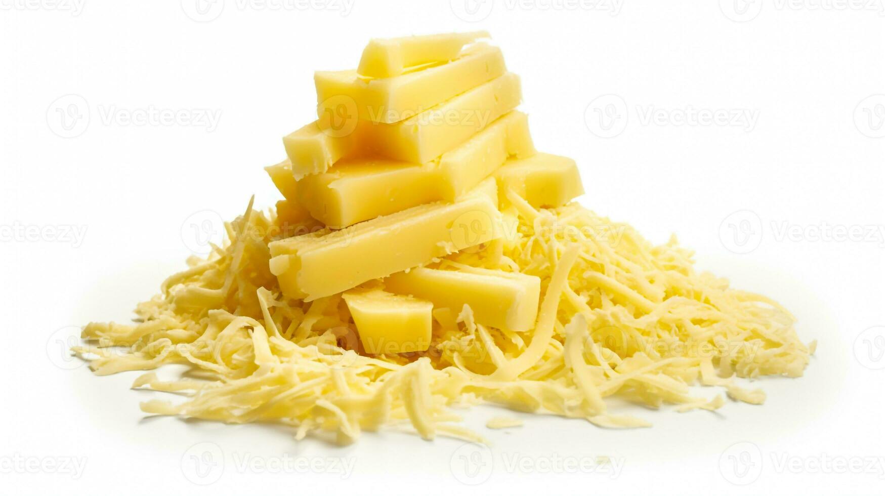 Grated cheese with slice isolated on a white background generative AI photo