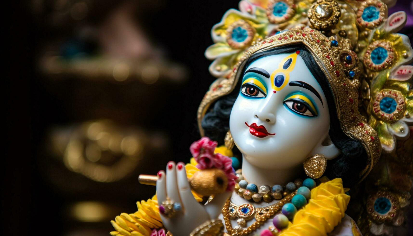 white sculpture of krishna closeup shot generative AI photo