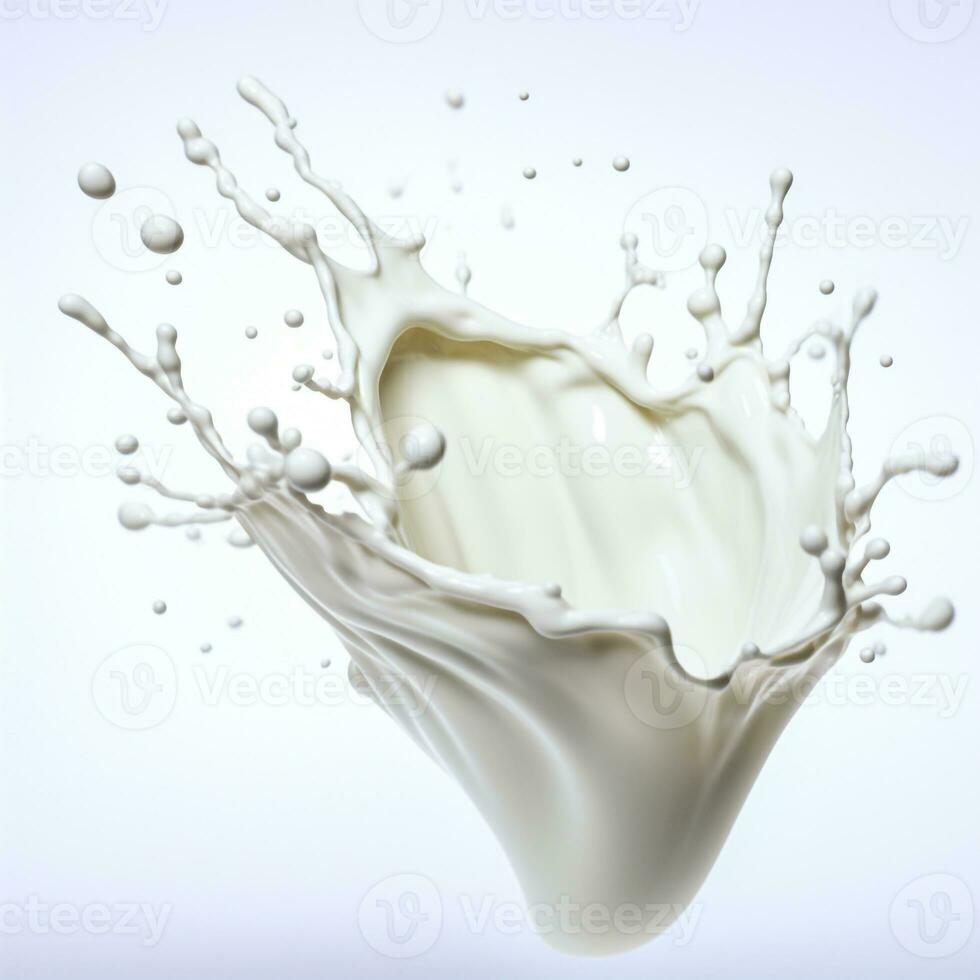 Milk splash on white background generative AI photo