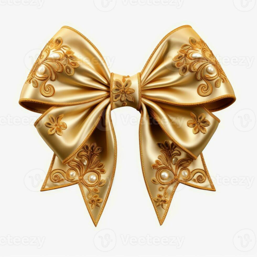 golden color ribbon bow on white background generative AI photo