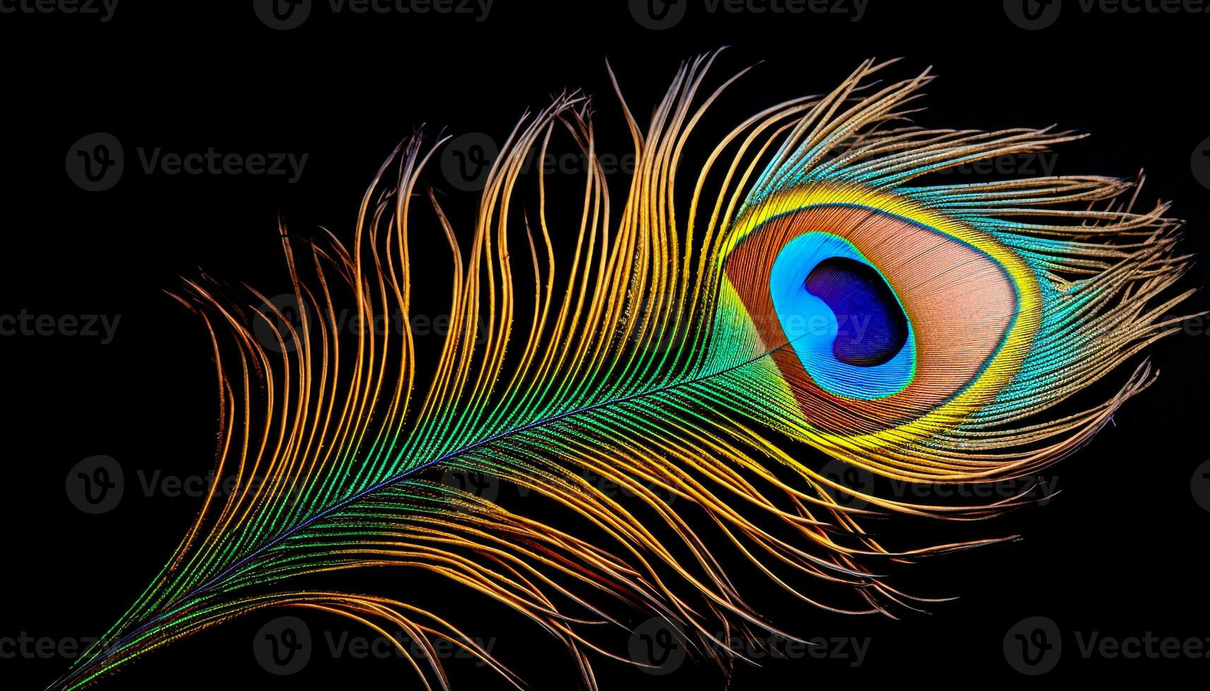 Peacock feather on black background generative AI photo