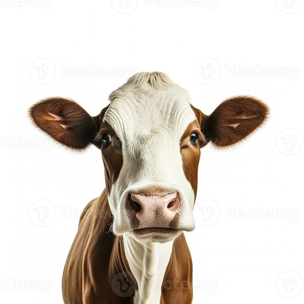 milky cow's cattle face on white background generative AI photo