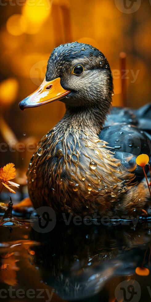 a black duck on the water generative AI photo