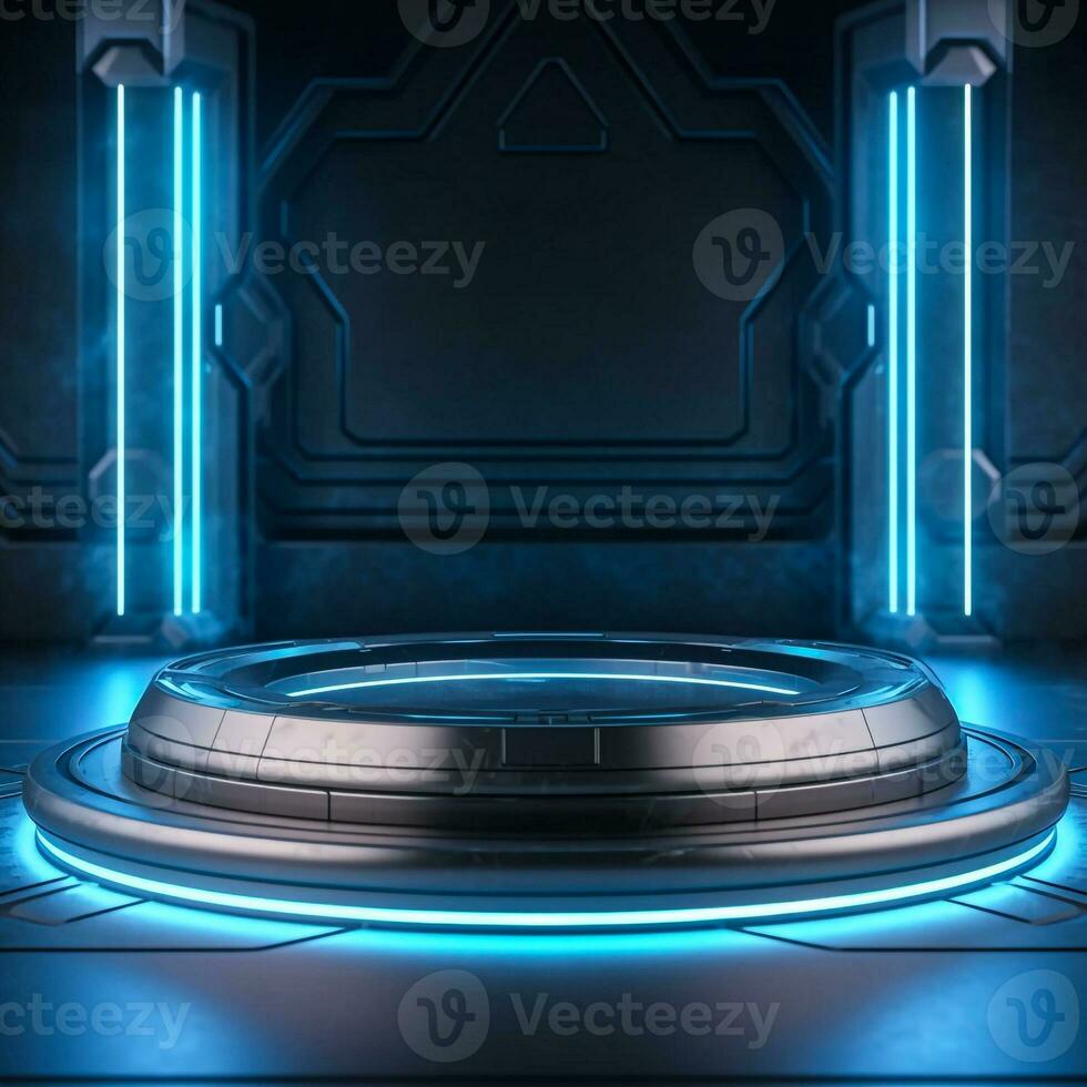 podium empty stage with futuristic background generative AI photo