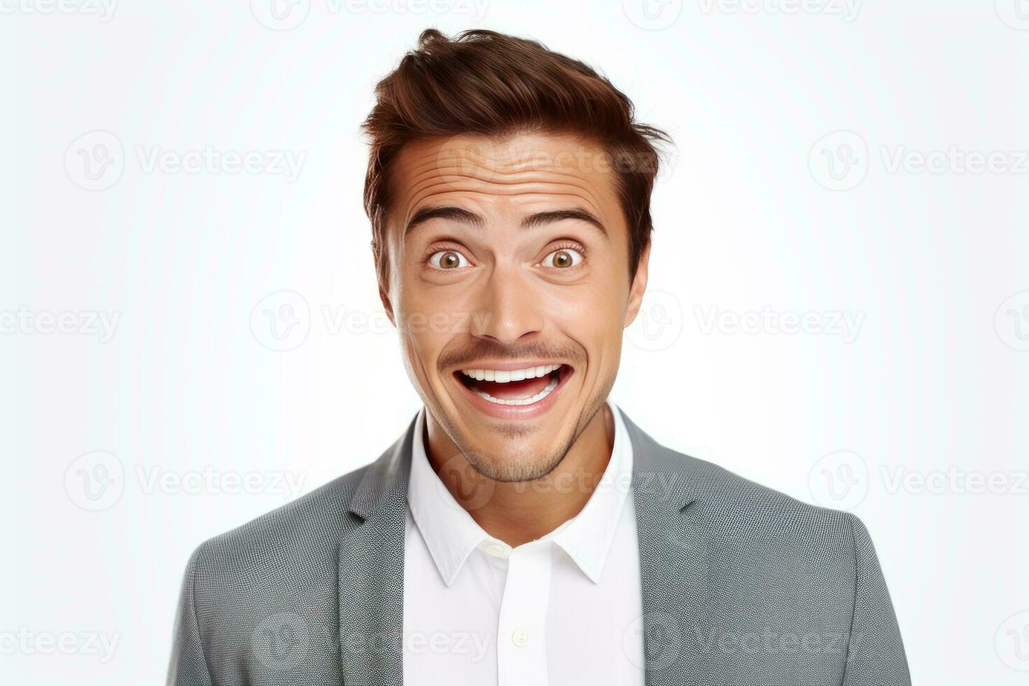 cheerful face of a man on white background generative AI photo