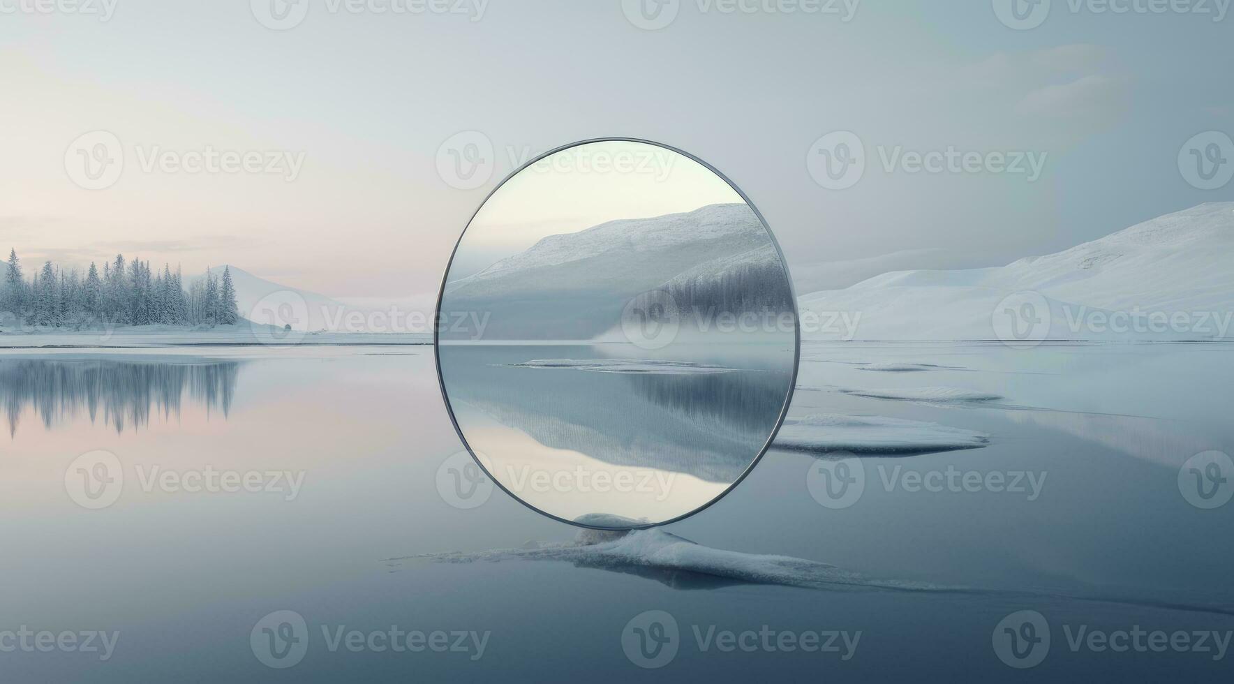 a mirror like object floats over a frozen lake generative AI photo