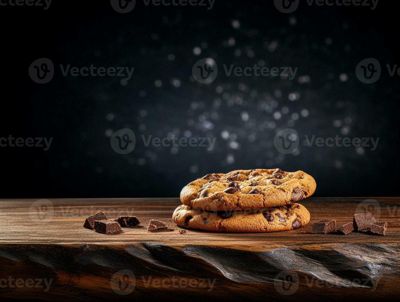 chocolate chip with chocolate biscuit on table with dark background generative AI photo