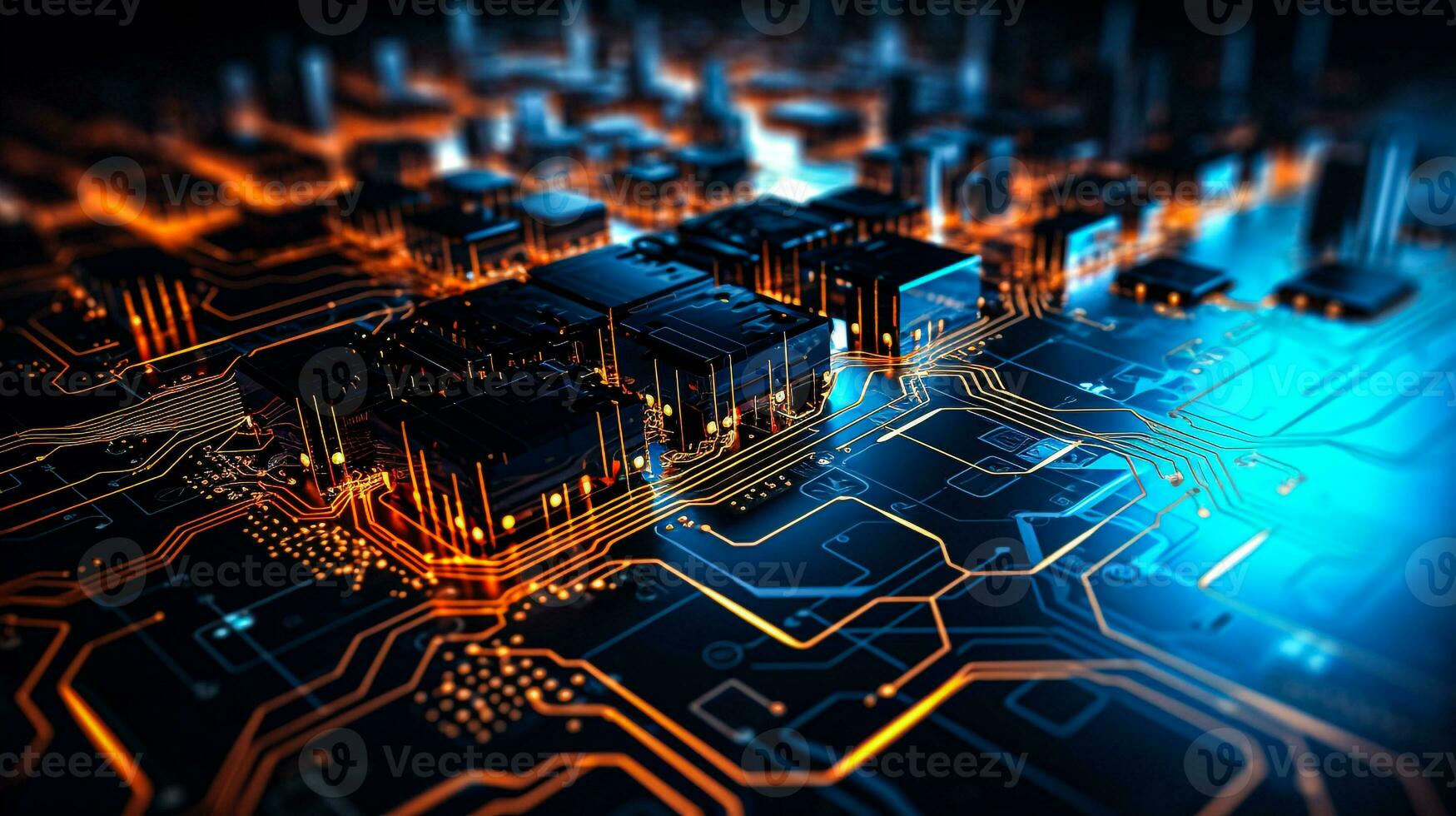 circuit board closeup image generative AI photo