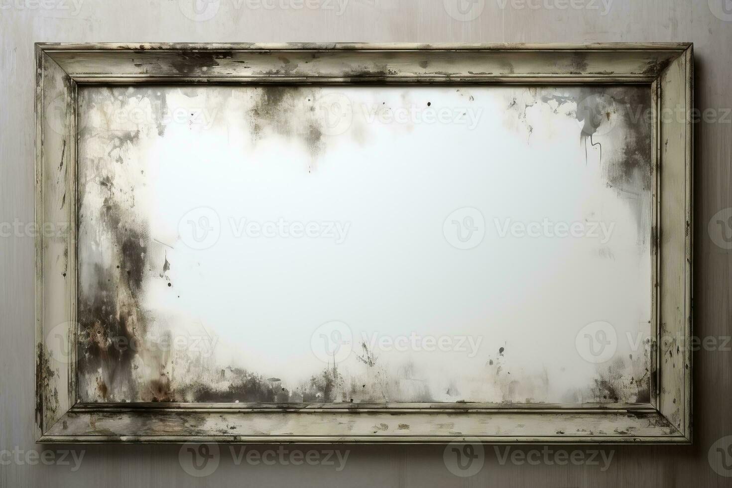 dusty empty frame of white background on grunge wall generative AI photo