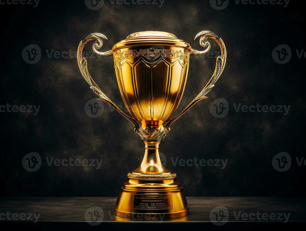 gold trophy on black background generative AI photo