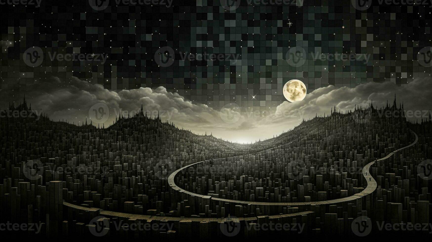 dark minimalism abstract mosaic moon and night sky dark landscape generative AI photo