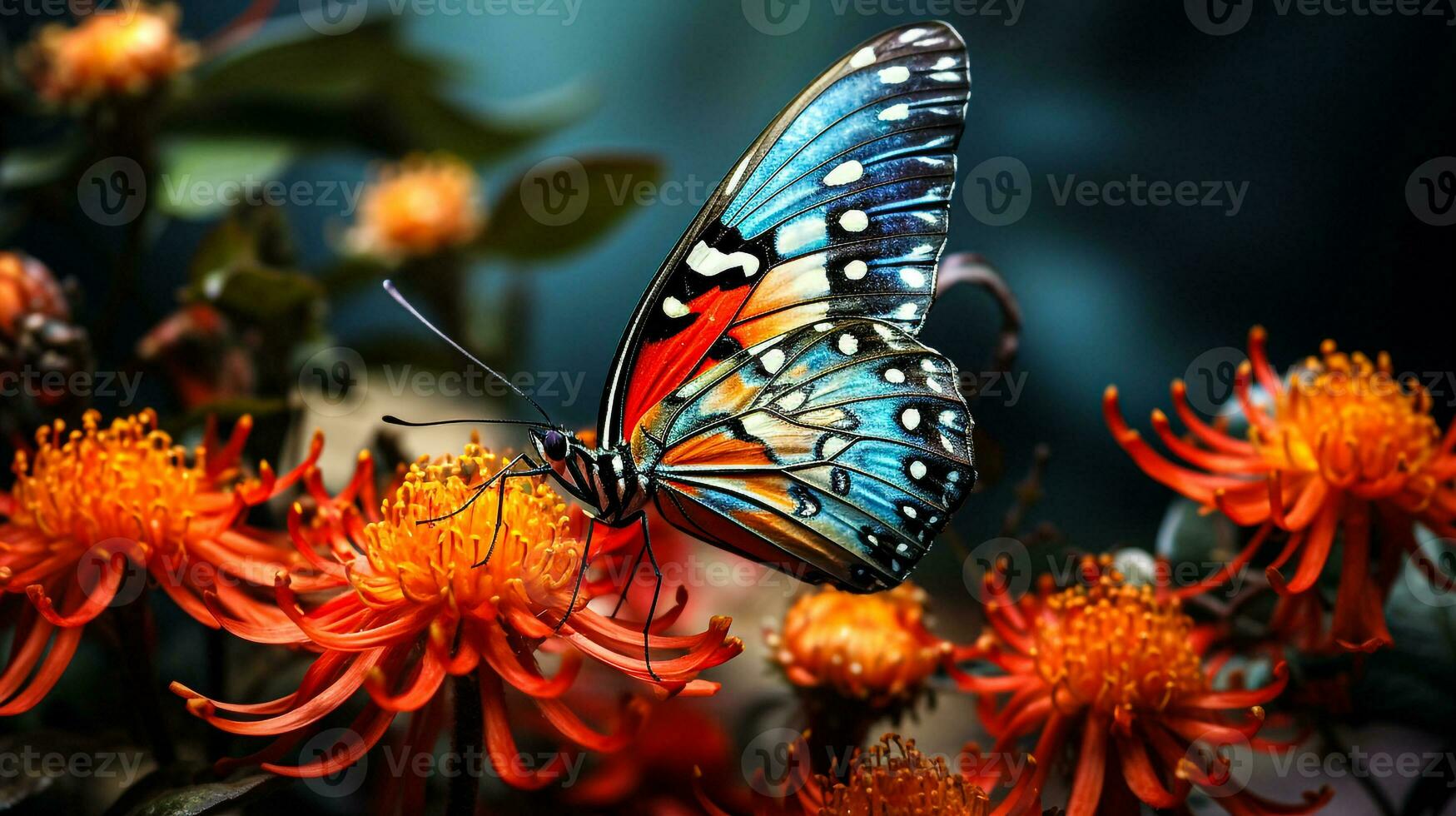 blue butterfly on beautiful flower generative AI photo