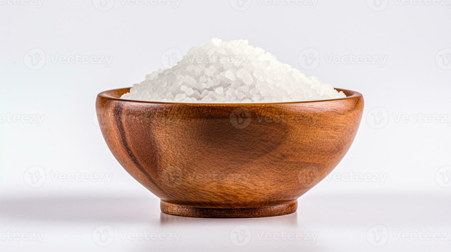 salt in wooden bowl on white background generative AI photo