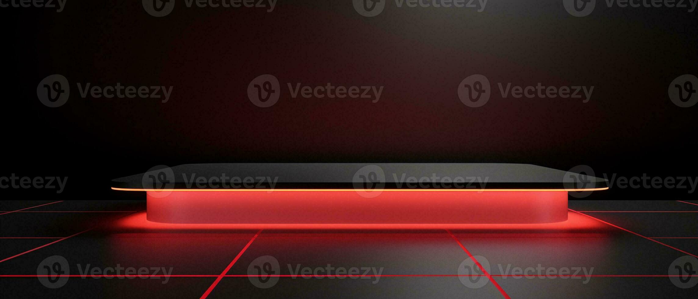 black and red podium on dark background generative AI photo
