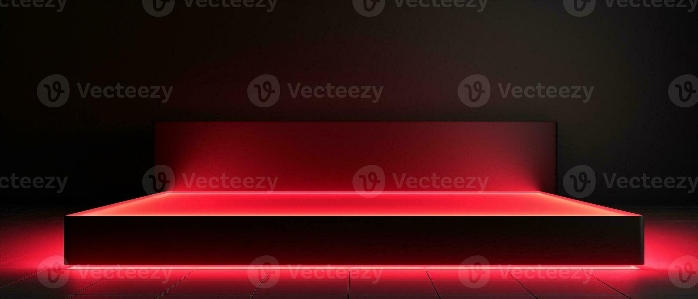black square podium with red neon light on dark background generative AI photo