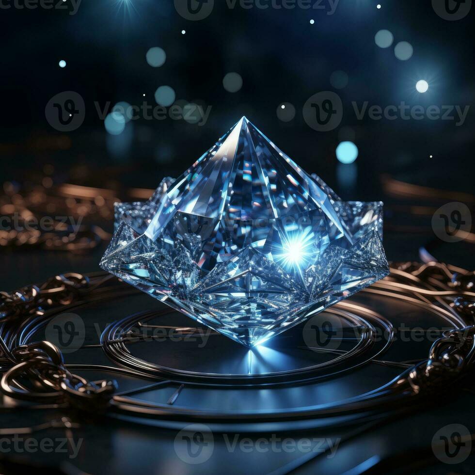 a blue diamond with dark bokeh background generative AI photo