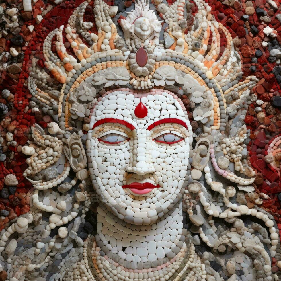 a mighty shiva god face made of mosaic art generative AI photo