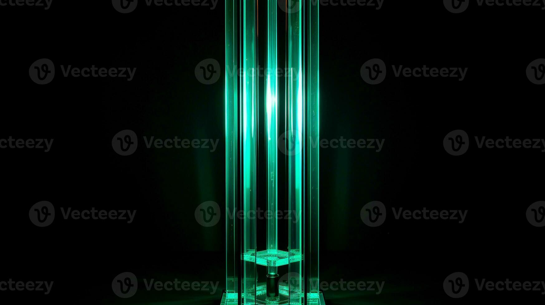 aqua green neon vertical lamp on black background generative AI photo