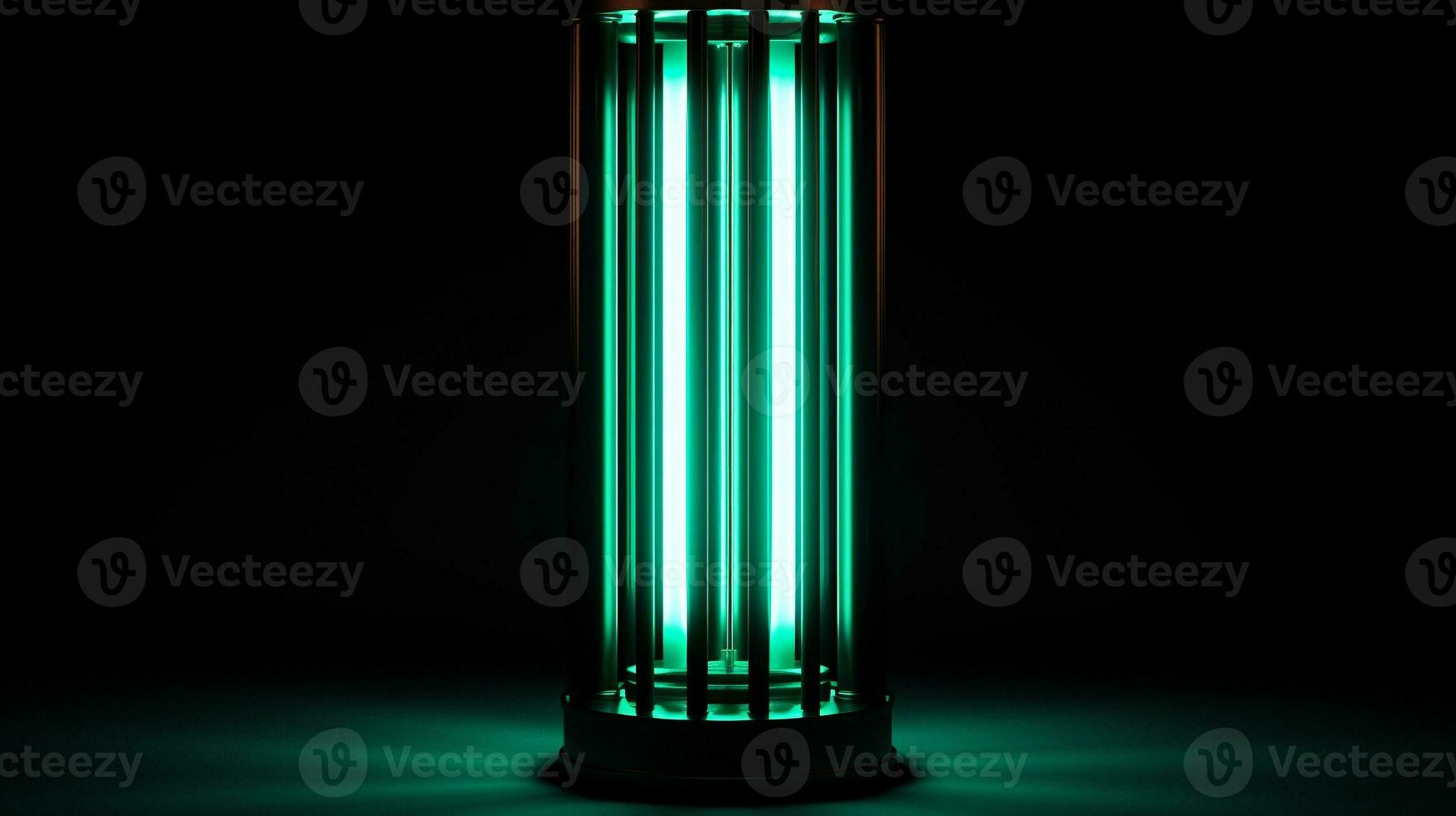 aqua green neon lamp on black background generative AI photo