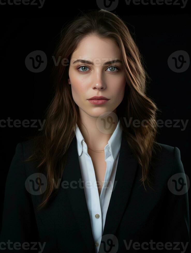 a young woman in formal cloth on black background generative AI photo