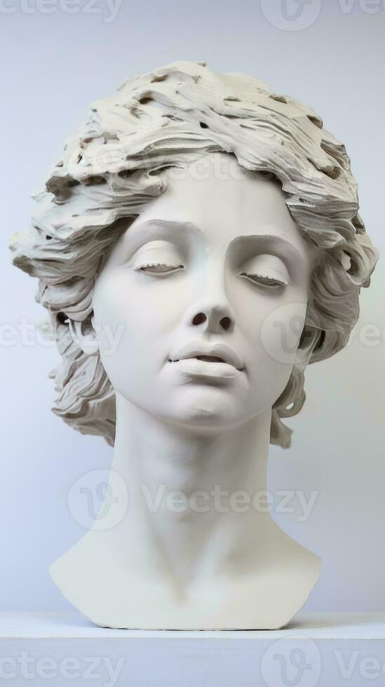a greek statue white head on white background generative AI photo