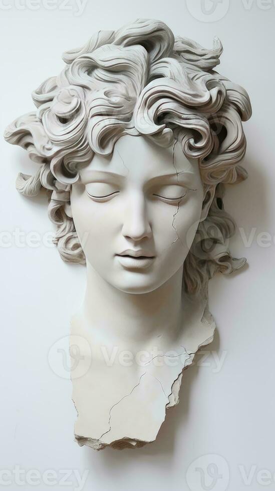 a greek white color statue head on white background generative AI photo