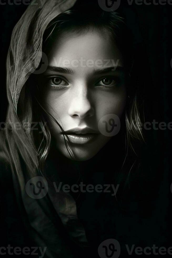 face of a girl black and white portrait generative AI photo