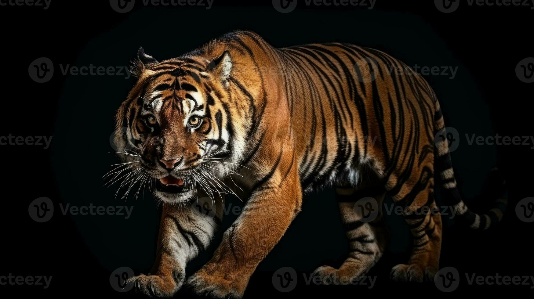 a wild tiger on black background generative AI photo
