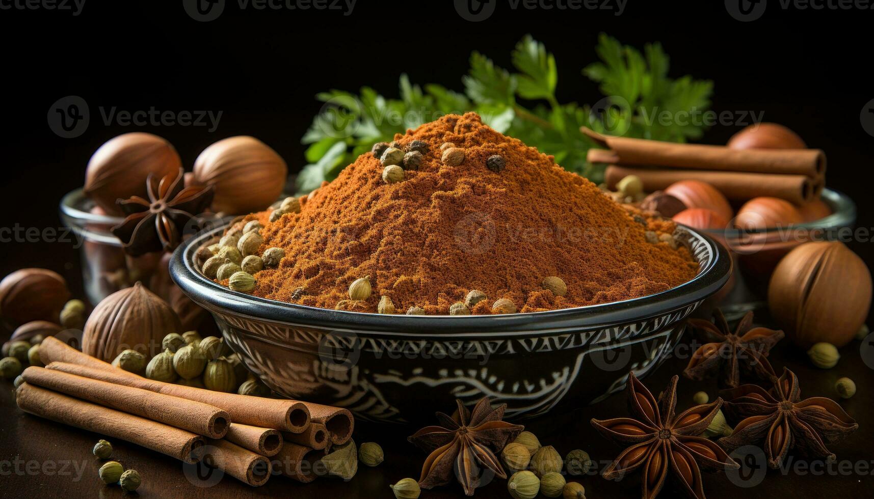 Garam Masala in black designer bowl generative AI photo