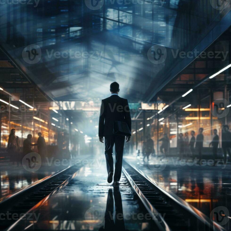 a businessman walking on a platform generative AI photo