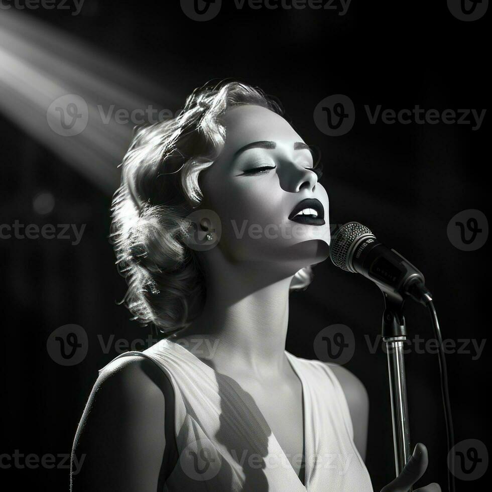 a female classical music singer singing on stage generative AI photo