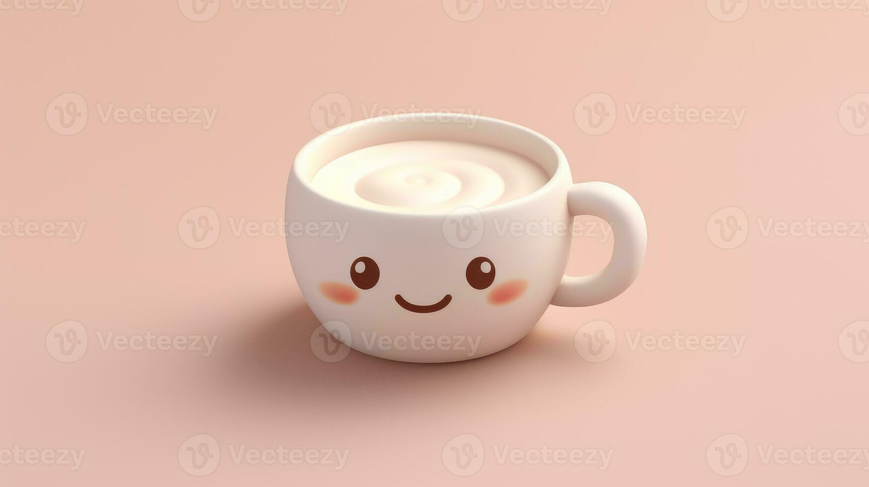 a tiny cute coffee pink emoji on light pink background generative AI photo