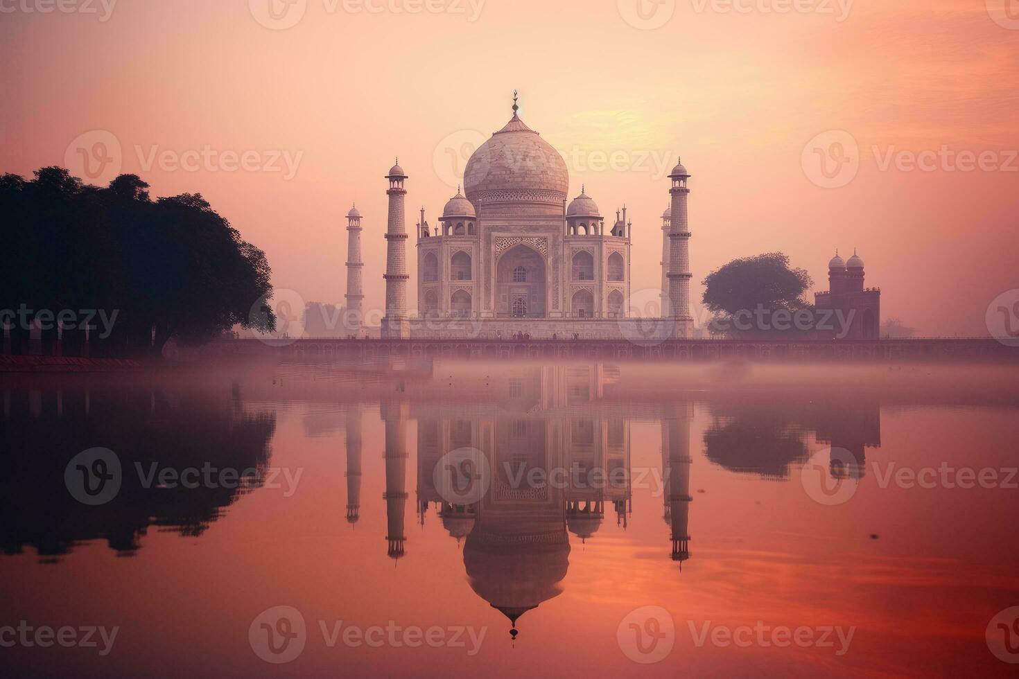 beautiful taj mehal with reflection on water generative AI photo