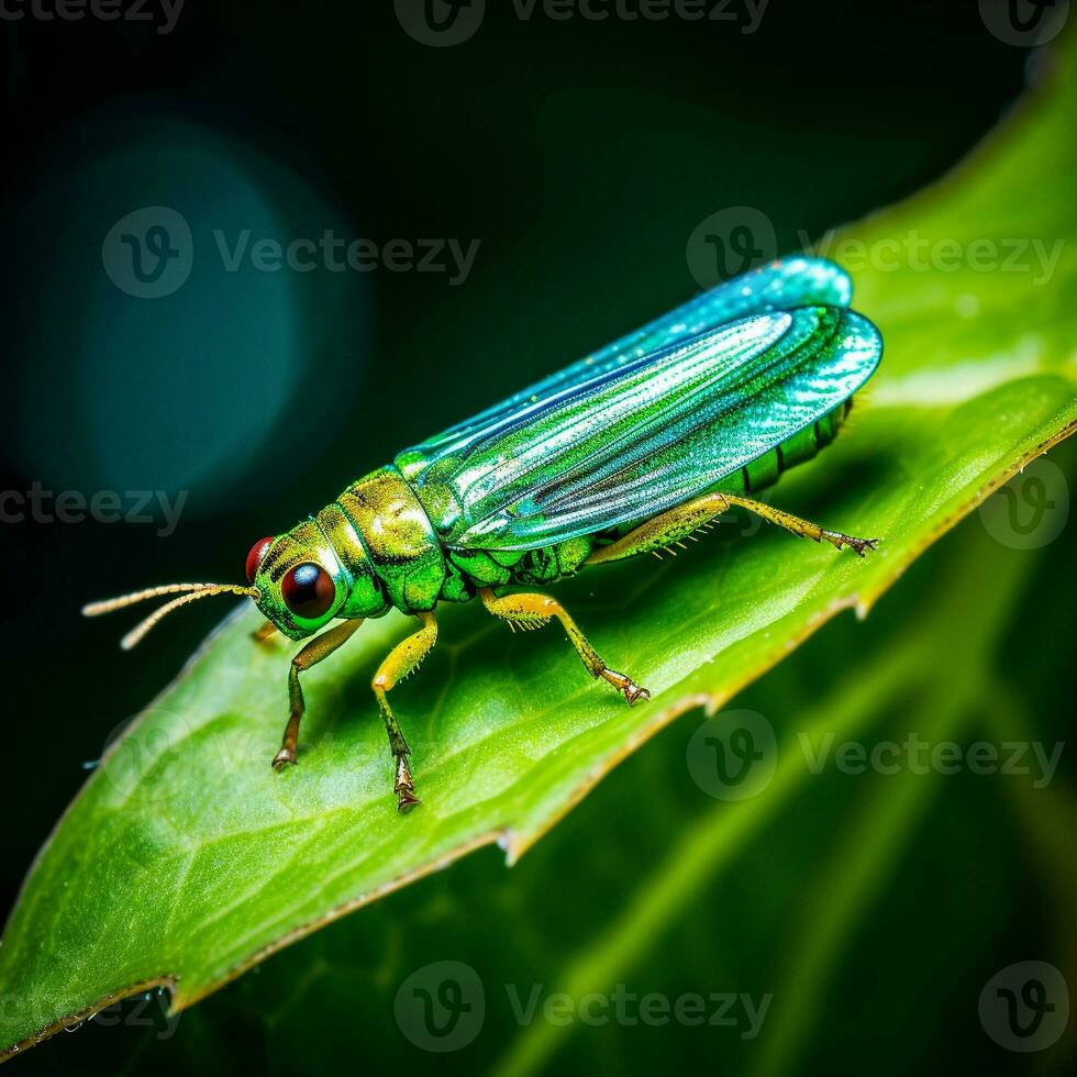 A tiny leafhopper perched on a green leaf generative AI photo