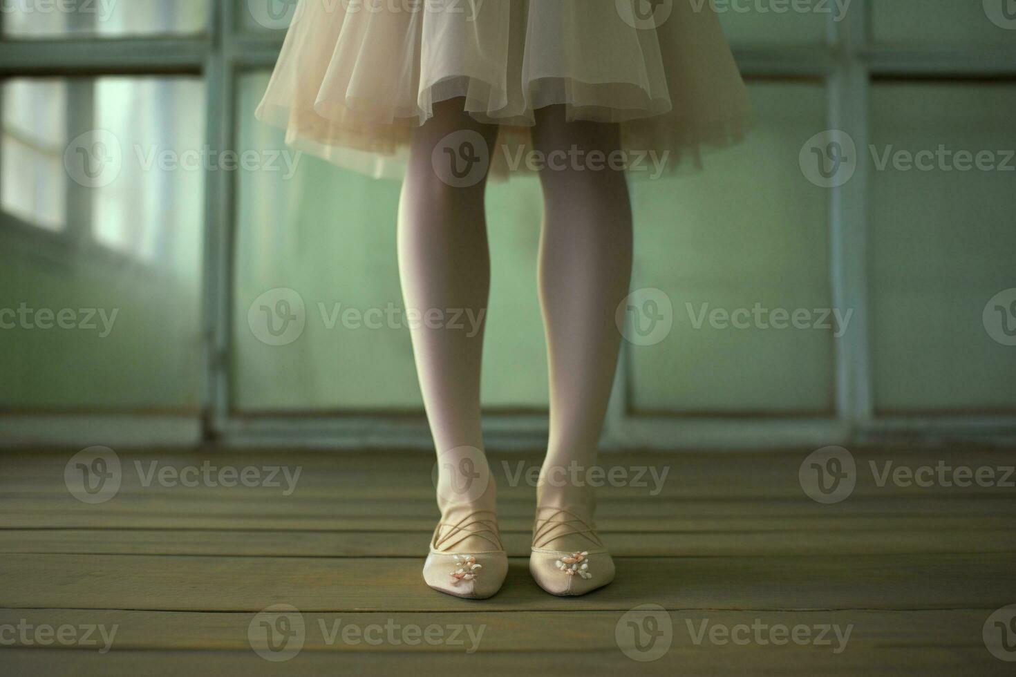 Asian woman feet in ballet shoes and frock photo generative AI